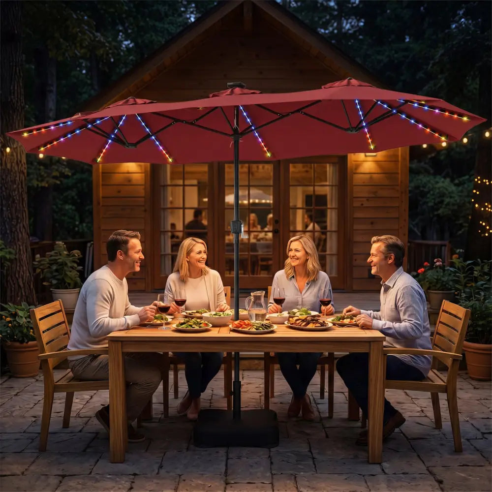 13 FT Double-Sided Patio Umbrella with 108 LED Lights and Base Included-Wine - Wine - Outdoor Umbrellas