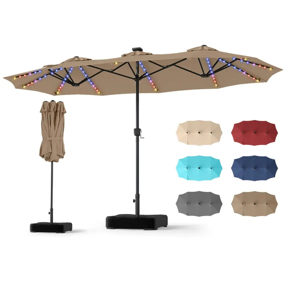 13 FT Double-Sided Patio Umbrella with 108 LED Lights and Base Included-Tan - Tan - Outdoor Umbrellas