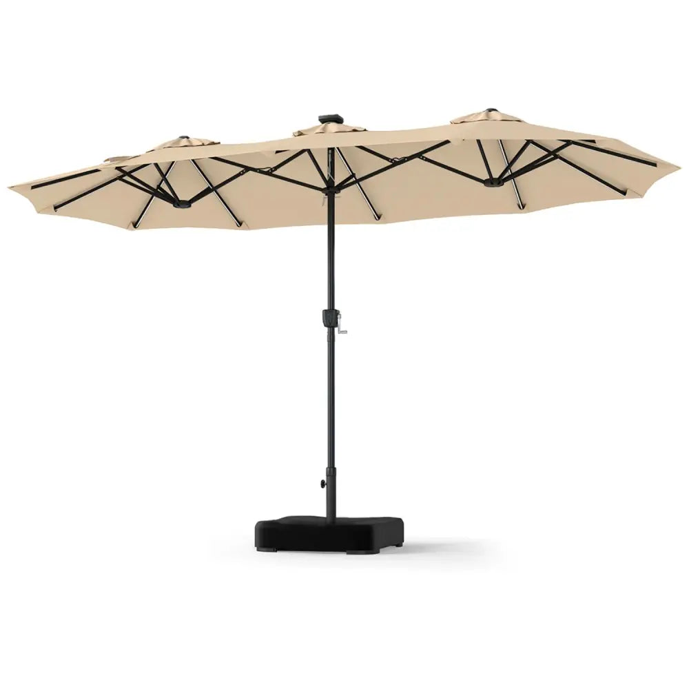 13 FT Double-Sided Patio Umbrella with 108 LED Lights and Base Included-Beige - Beige - Outdoor Umbrellas