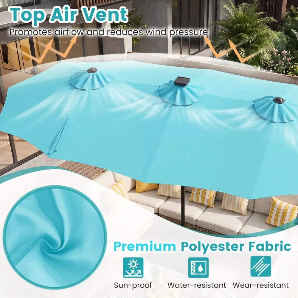 13 FT Double-Sided Patio Umbrella with 108 LED Lights and Base Included-Turquoise - Turquoise - Outdoor Umbrellas