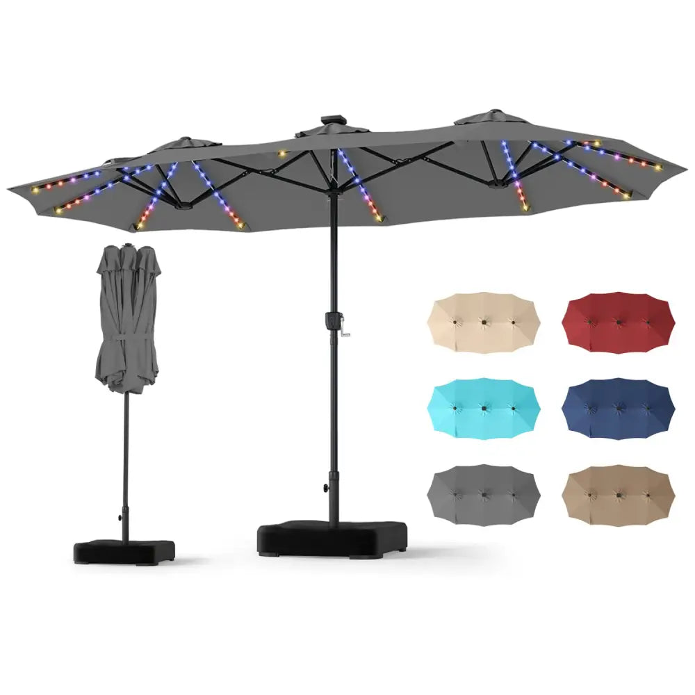 13 FT Double-Sided Patio Umbrella with 108 LED Lights and Base Included-Gray - Gray - Outdoor Umbrellas