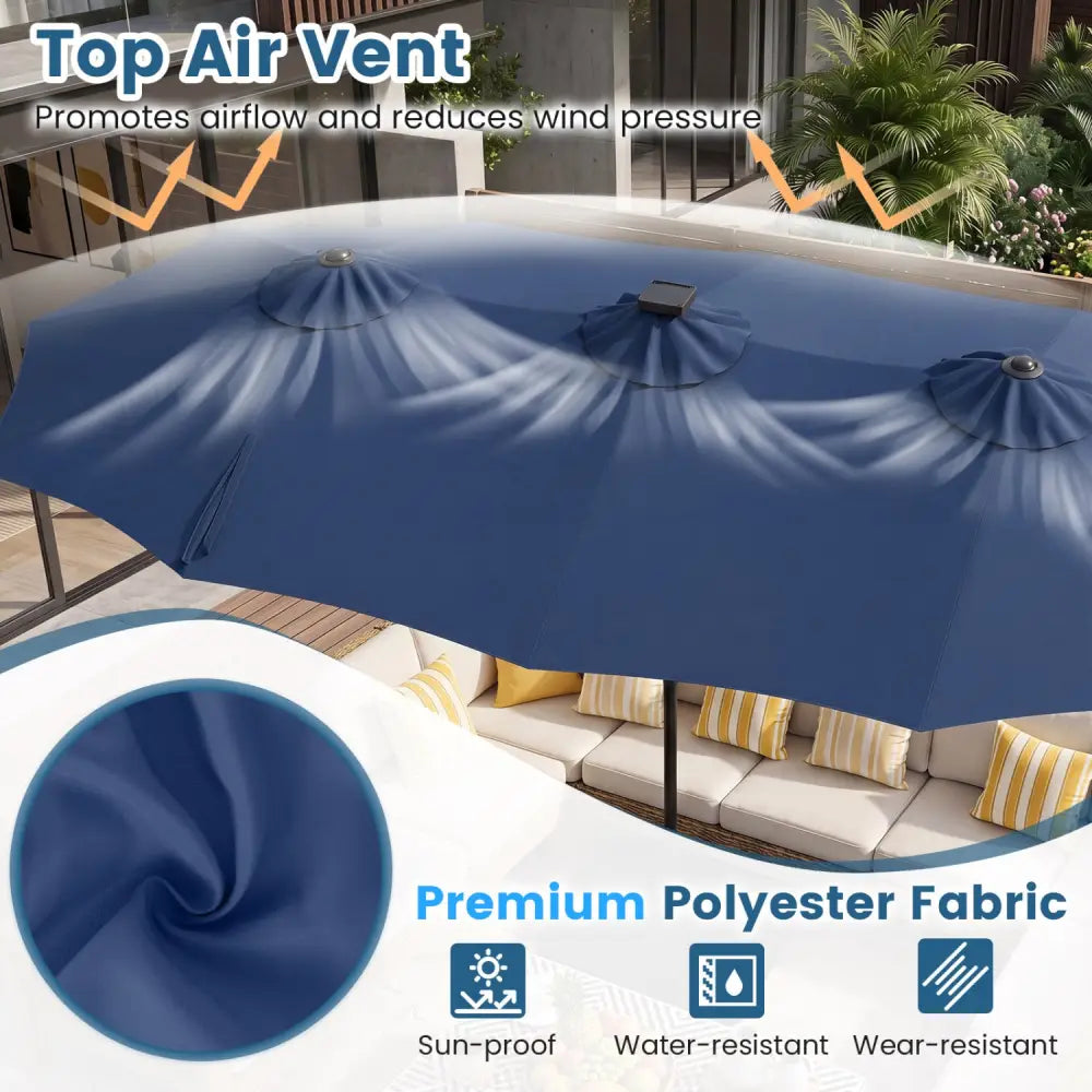 13 FT Double-Sided Patio Umbrella with 108 LED Lights and Base Included-Navy - Navy - Outdoor Umbrellas