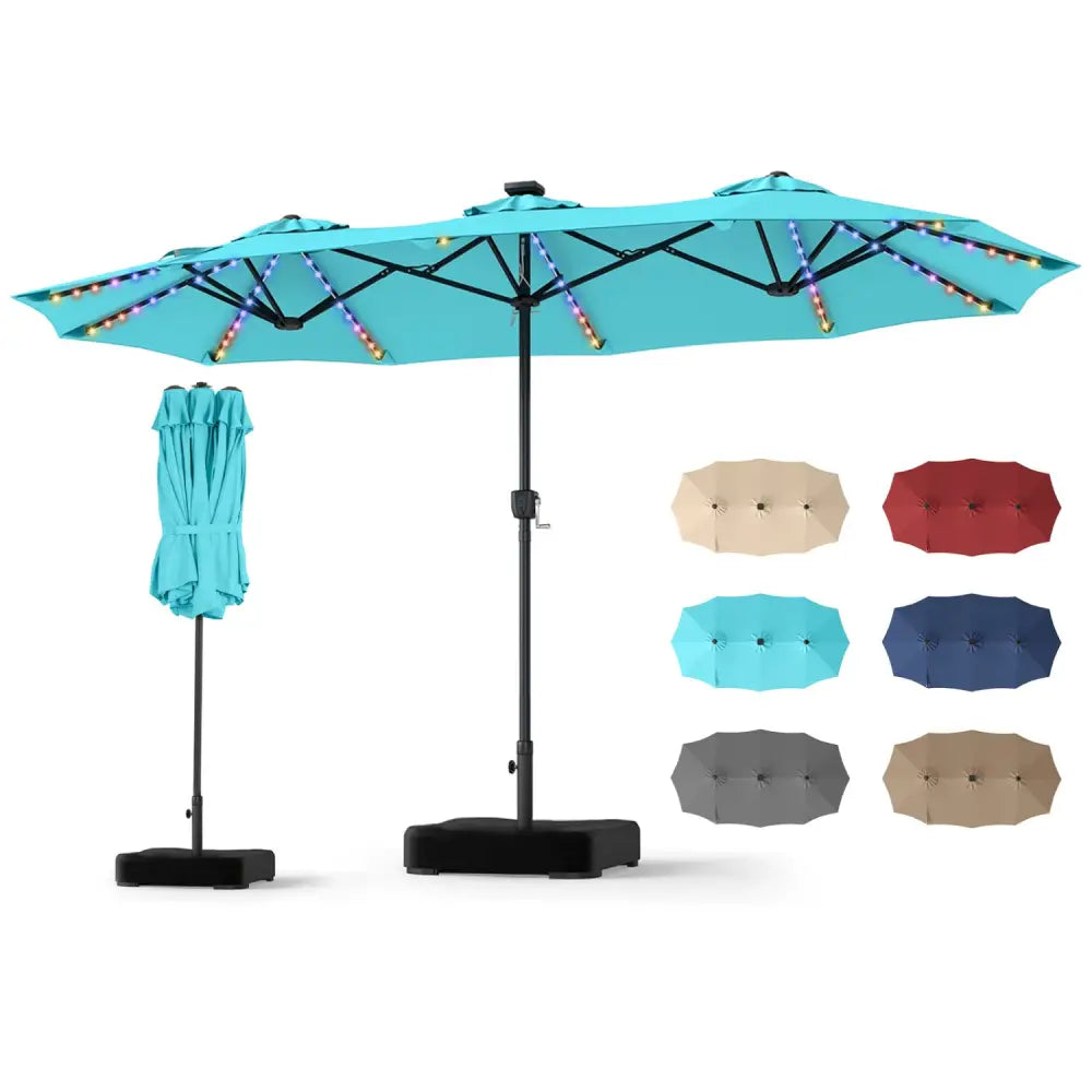 13 FT Double-Sided Patio Umbrella with 108 LED Lights and Base Included-Turquoise - Turquoise - Outdoor Umbrellas