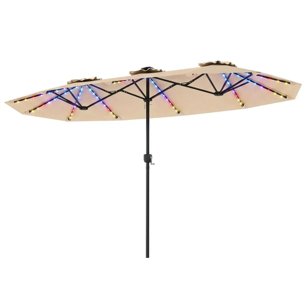 13 FT Double-Sided Patio Umbrella with Color-Changing Flowing Solar LED Lights-Beige - Beige - Outdoor Umbrellas