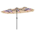 13 FT Double-Sided Patio Umbrella with Color-Changing Flowing Solar LED Lights-Beige - Beige - Outdoor Umbrellas