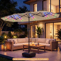 13 FT Double-Sided Patio Umbrella with Color-Changing Flowing Solar LED Lights-Beige - Beige - Outdoor Umbrellas