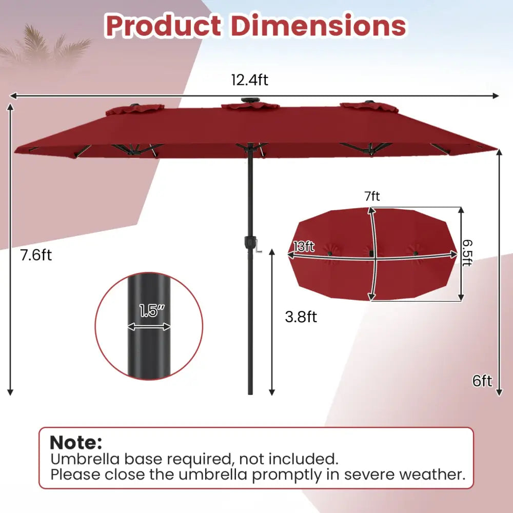 13 FT Double-Sided Patio Umbrella with Color-Changing Flowing Solar LED Lights-Red - Red - Outdoor Umbrellas