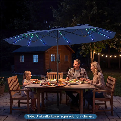 13 FT Double-Sided Patio Umbrella with Color-Changing Flowing Solar LED Lights-Navy - Navy - Outdoor Umbrellas