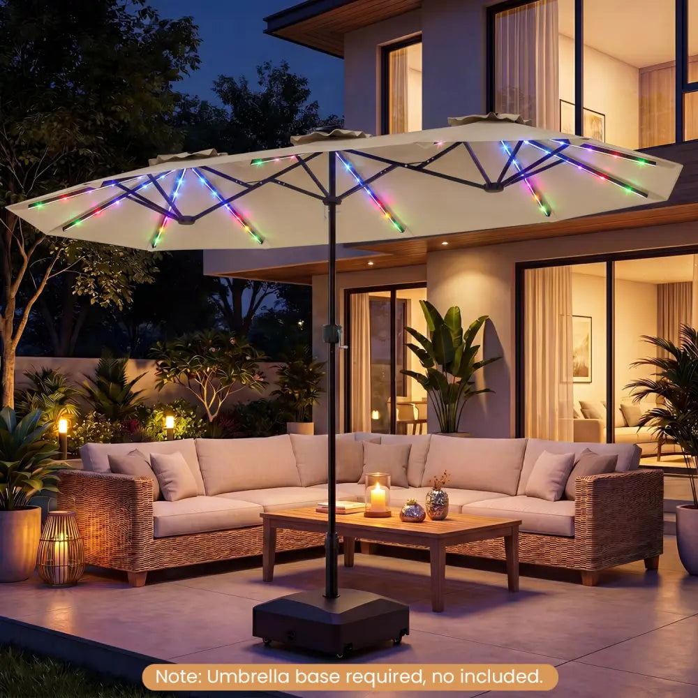 13 FT Double-Sided Patio Umbrella with Color-Changing Flowing Solar LED Lights-Beige - Beige - Outdoor Umbrellas