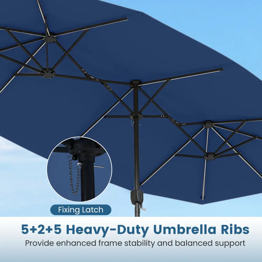 13 FT Double-Sided Patio Umbrella with Color-Changing Flowing Solar LED Lights-Navy - Navy - Outdoor Umbrellas