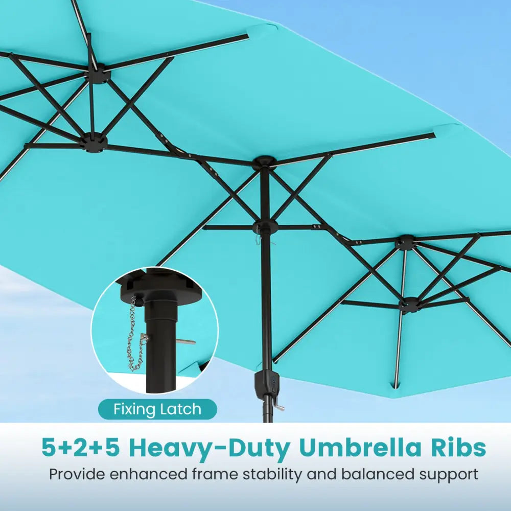 13 FT Double-Sided Patio Umbrella with Color-Changing Flowing Solar LED Lights-Turquoise - Turquoise - Outdoor Umbrellas