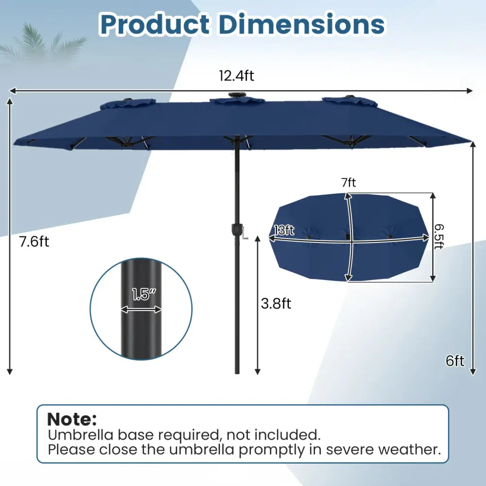 13 FT Double-Sided Patio Umbrella with Color-Changing Flowing Solar LED Lights-Navy - Navy - Outdoor Umbrellas