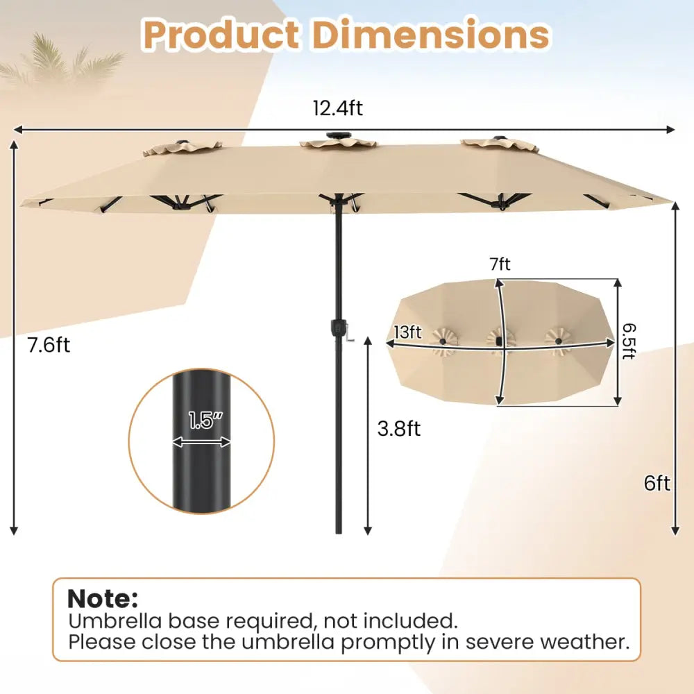 13 FT Double-Sided Patio Umbrella with Color-Changing Flowing Solar LED Lights-Beige - Beige - Outdoor Umbrellas