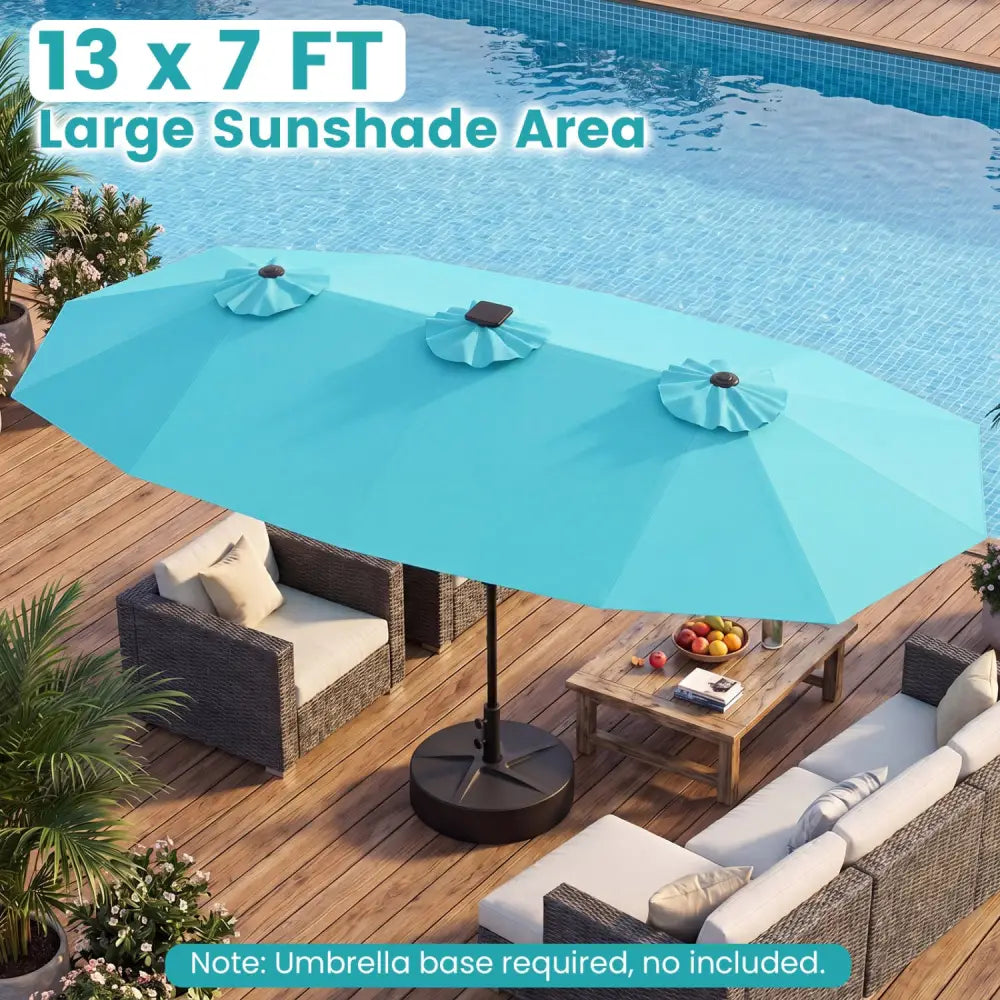 13 FT Double-Sided Patio Umbrella with Color-Changing Flowing Solar LED Lights-Turquoise - Turquoise - Outdoor Umbrellas