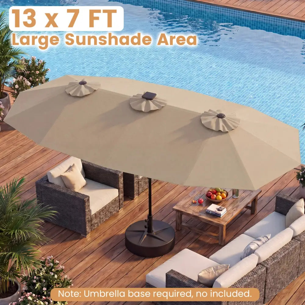 13 FT Double-Sided Patio Umbrella with Color-Changing Flowing Solar LED Lights-Brown - Brown - Outdoor Umbrellas