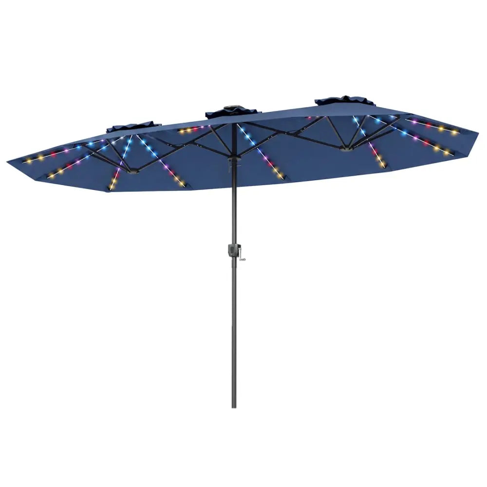 13 FT Double-Sided Patio Umbrella with Color-Changing Flowing Solar LED Lights-Navy - Navy - Outdoor Umbrellas