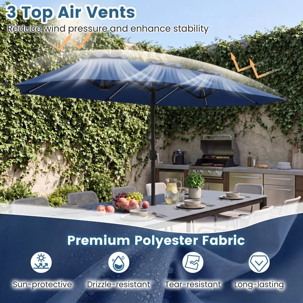 13 FT Double-Sided Patio Umbrella with Color-Changing Flowing Solar LED Lights-Navy - Navy - Outdoor Umbrellas