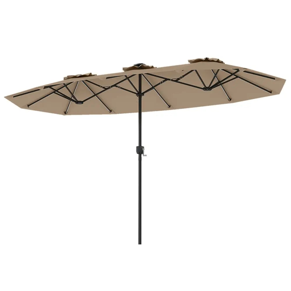 13 FT Double-Sided Patio Umbrella with Color-Changing Flowing Solar LED Lights-Brown - Brown - Outdoor Umbrellas