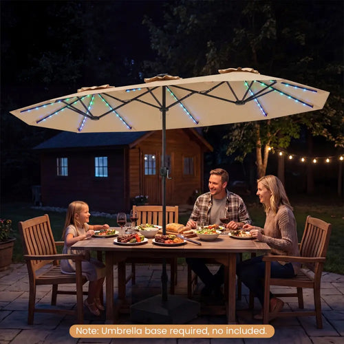 13 FT Double-Sided Patio Umbrella with Color-Changing Flowing Solar LED Lights-Beige - Beige - Outdoor Umbrellas