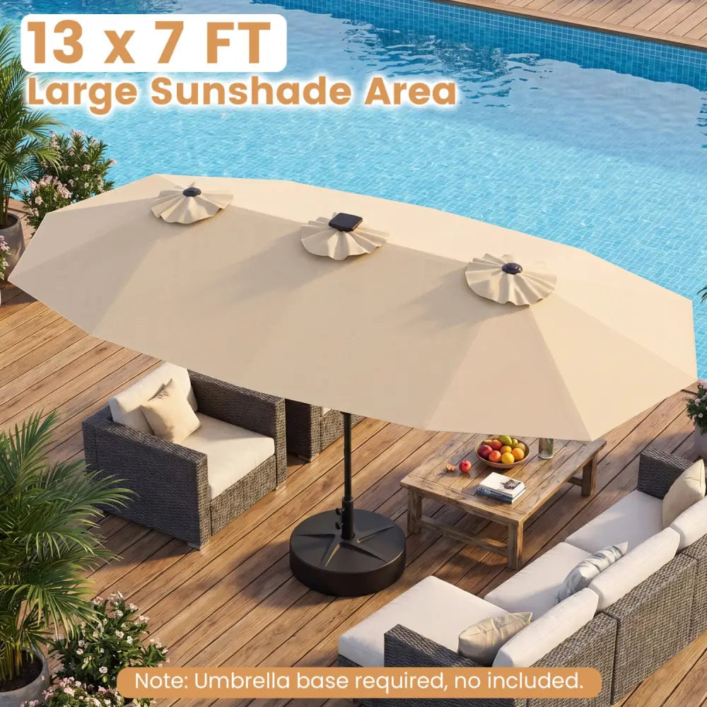 13 FT Double-Sided Patio Umbrella with Color-Changing Flowing Solar LED Lights-Beige - Beige - Outdoor Umbrellas