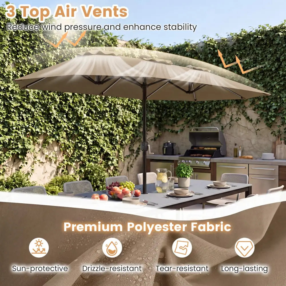 13 FT Double-Sided Patio Umbrella with Color-Changing Flowing Solar LED Lights-Brown - Brown - Outdoor Umbrellas