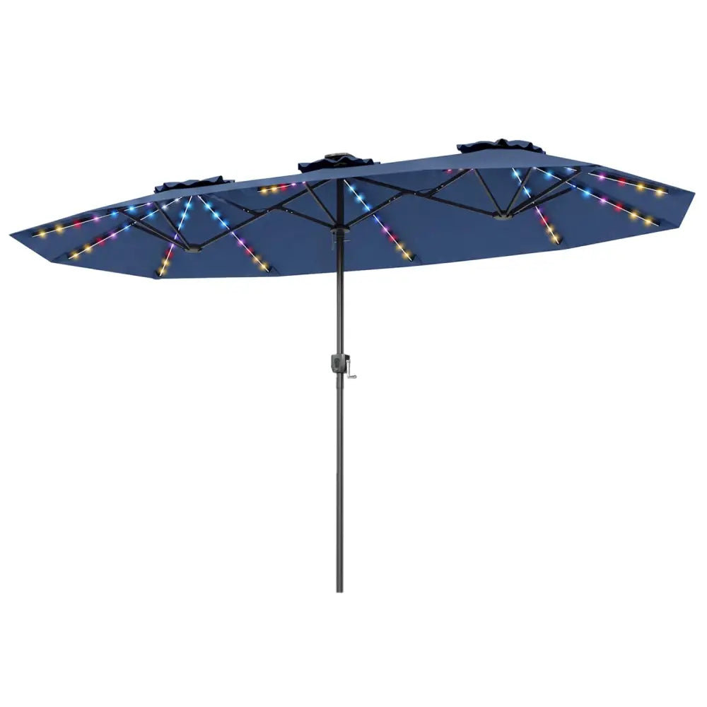 13 FT Double-Sided Patio Umbrella with Color-Changing Flowing Solar LED Lights-Navy - Navy - Outdoor Umbrellas