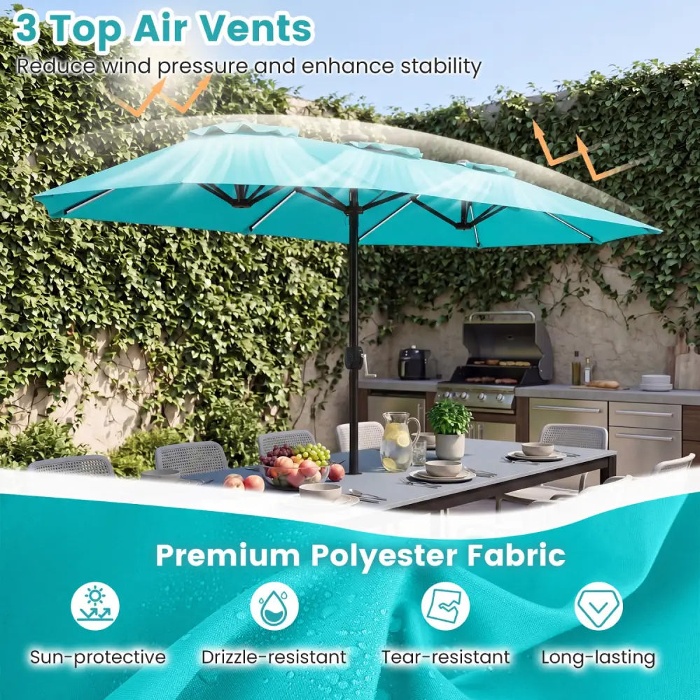 13 FT Double-Sided Patio Umbrella with Color-Changing Flowing Solar LED Lights-Turquoise - Turquoise - Outdoor Umbrellas