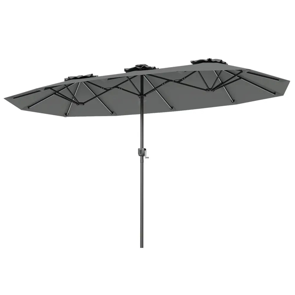 13 FT Double-Sided Patio Umbrella with Color-Changing Flowing Solar LED Lights-Gray - Gray - Outdoor Umbrellas
