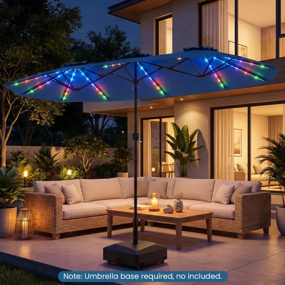 13 FT Double-Sided Patio Umbrella with Color-Changing Flowing Solar LED Lights-Navy - Navy - Outdoor Umbrellas