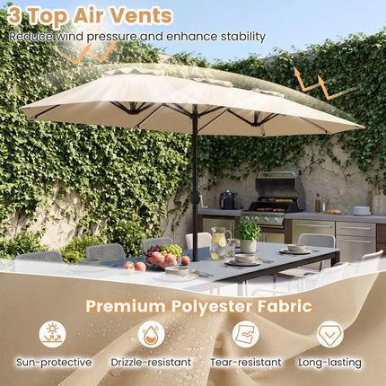 13 FT Double-Sided Patio Umbrella with Color-Changing Flowing Solar LED Lights-Beige - Beige - Outdoor Umbrellas