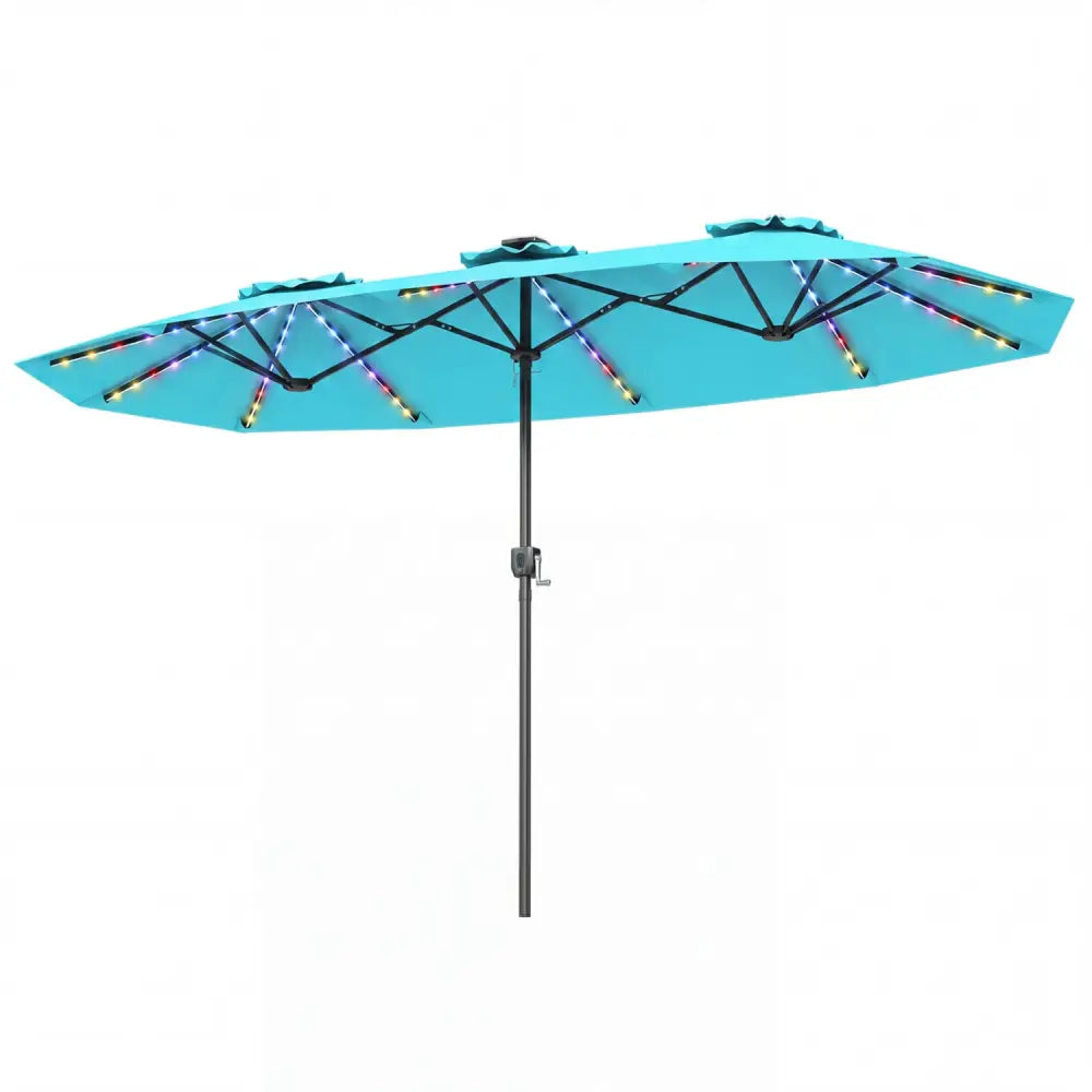 13 FT Double-Sided Patio Umbrella with Color-Changing Flowing Solar LED Lights-Turquoise - Turquoise - Outdoor Umbrellas