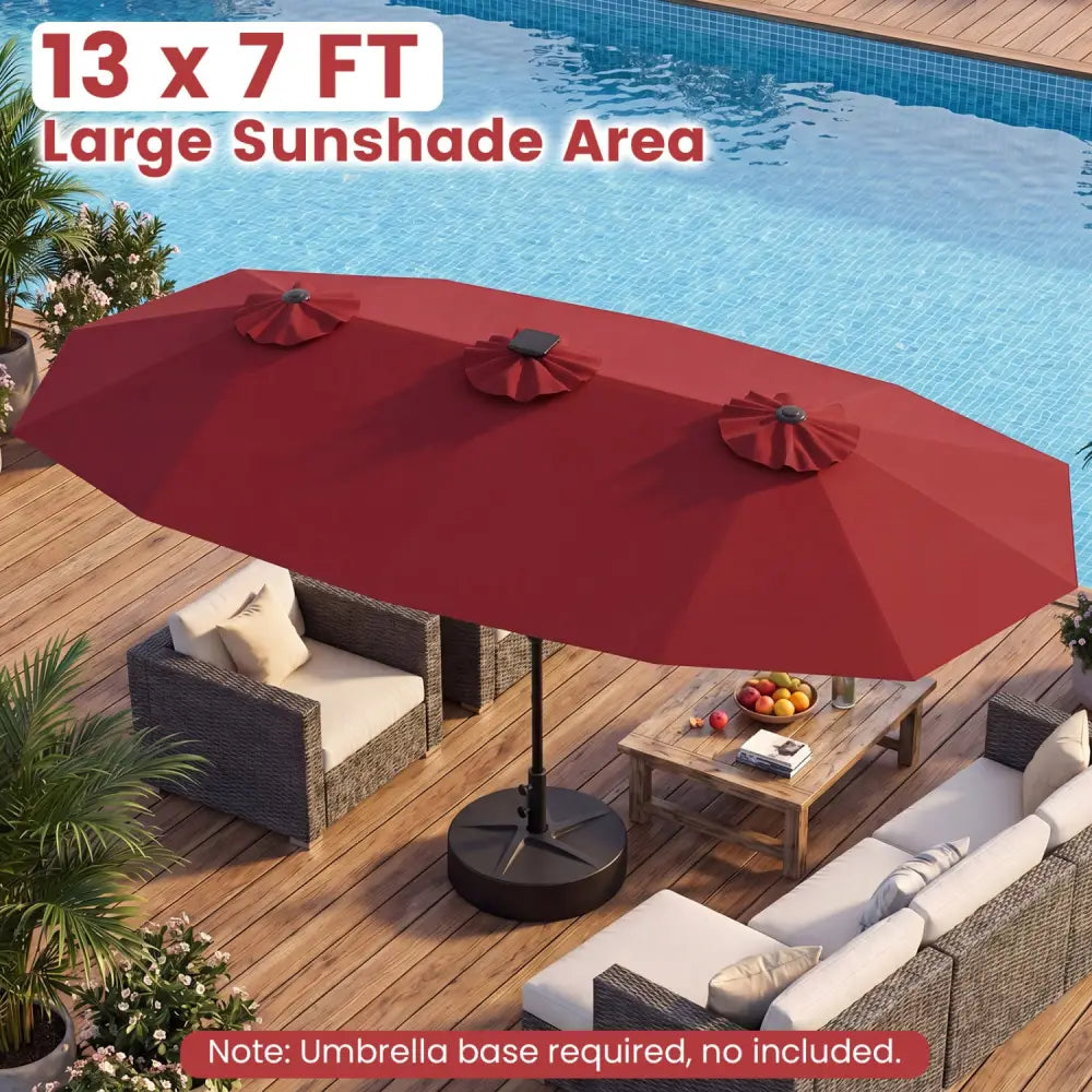13 FT Double-Sided Patio Umbrella with Color-Changing Flowing Solar LED Lights-Red - Red - Outdoor Umbrellas