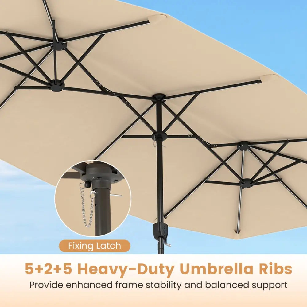 13 FT Double-Sided Patio Umbrella with Color-Changing Flowing Solar LED Lights-Beige - Beige - Outdoor Umbrellas