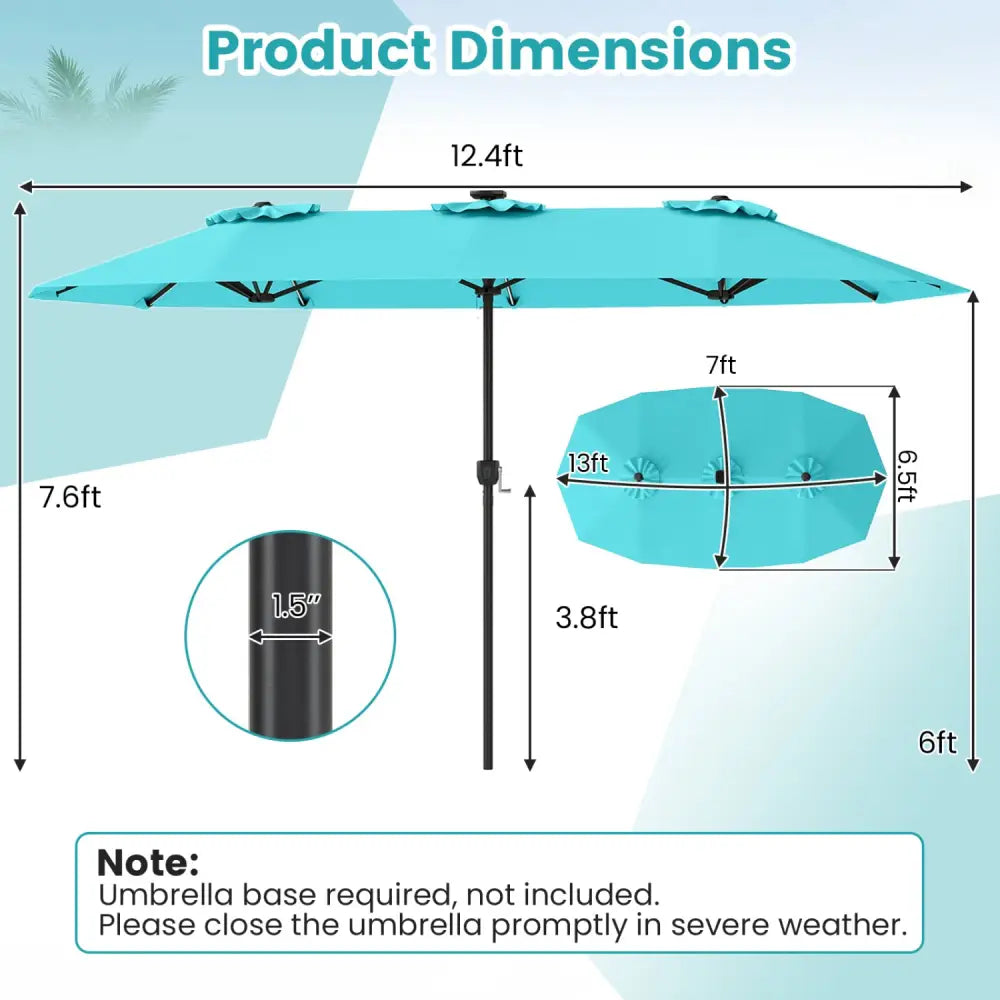 13 FT Double-Sided Patio Umbrella with Color-Changing Flowing Solar LED Lights-Turquoise - Turquoise - Outdoor Umbrellas