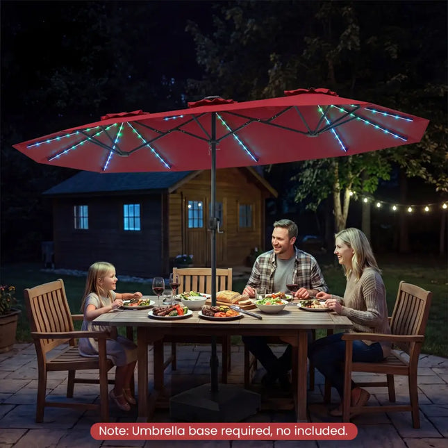 13 FT Double-Sided Patio Umbrella with Color-Changing Flowing Solar LED Lights-Red - Red - Outdoor Umbrellas