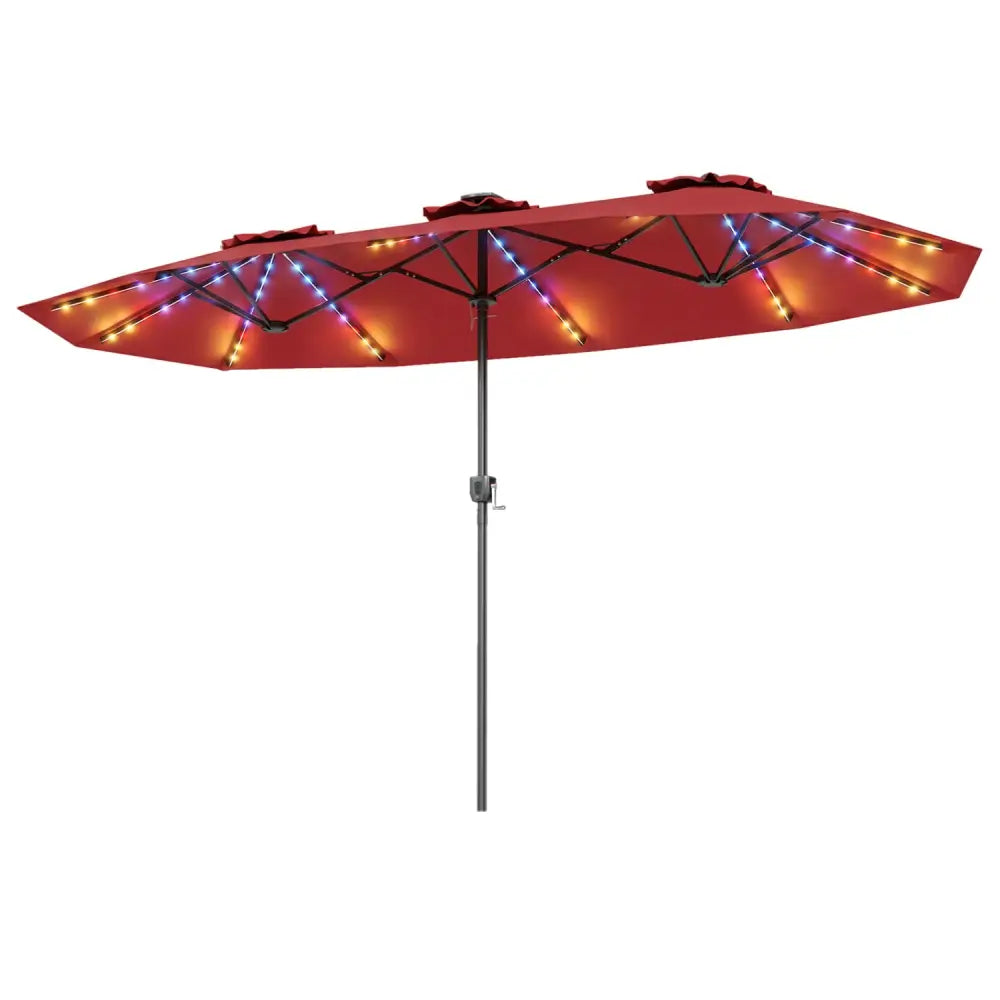 13 FT Double-Sided Patio Umbrella with Color-Changing Flowing Solar LED Lights-Red - Red - Outdoor Umbrellas