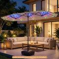 13 FT Double-Sided Patio Umbrella with Color-Changing Flowing Solar LED Lights-Brown - Brown - Outdoor Umbrellas