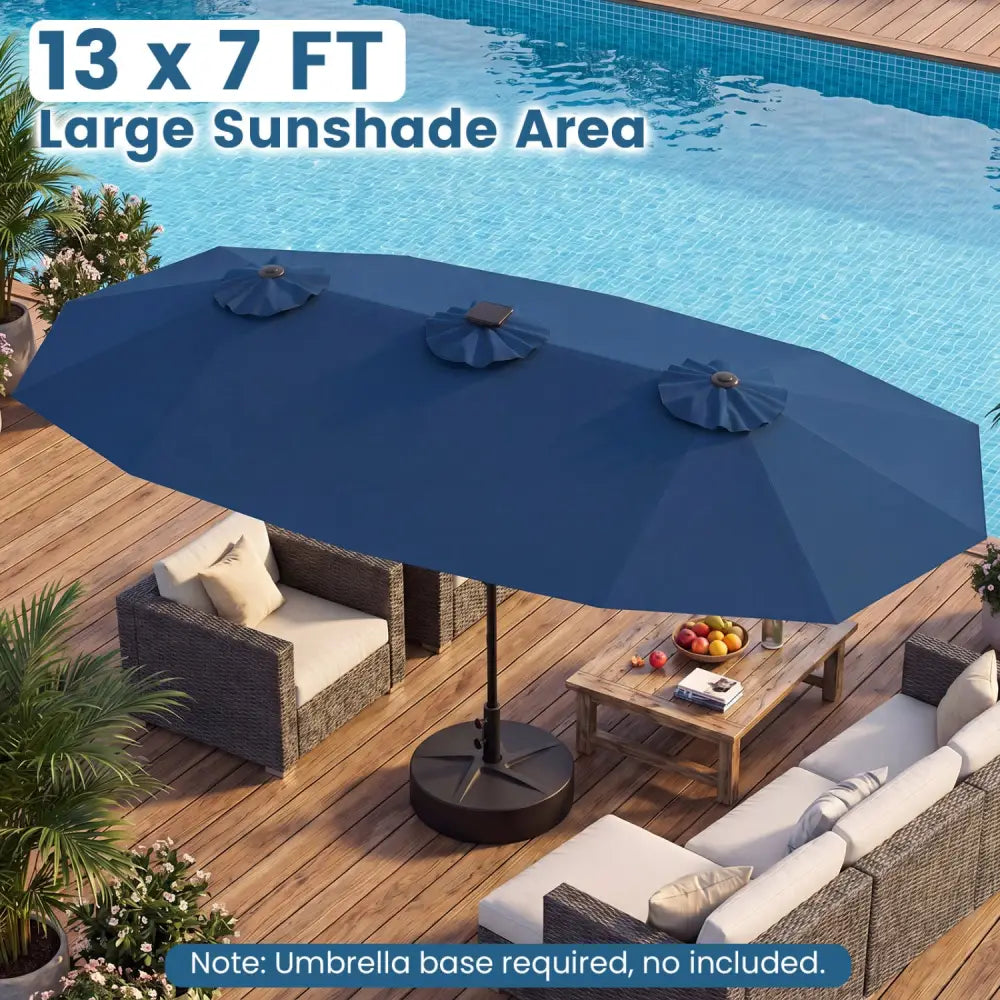 13 FT Double-Sided Patio Umbrella with Color-Changing Flowing Solar LED Lights-Navy - Navy - Outdoor Umbrellas