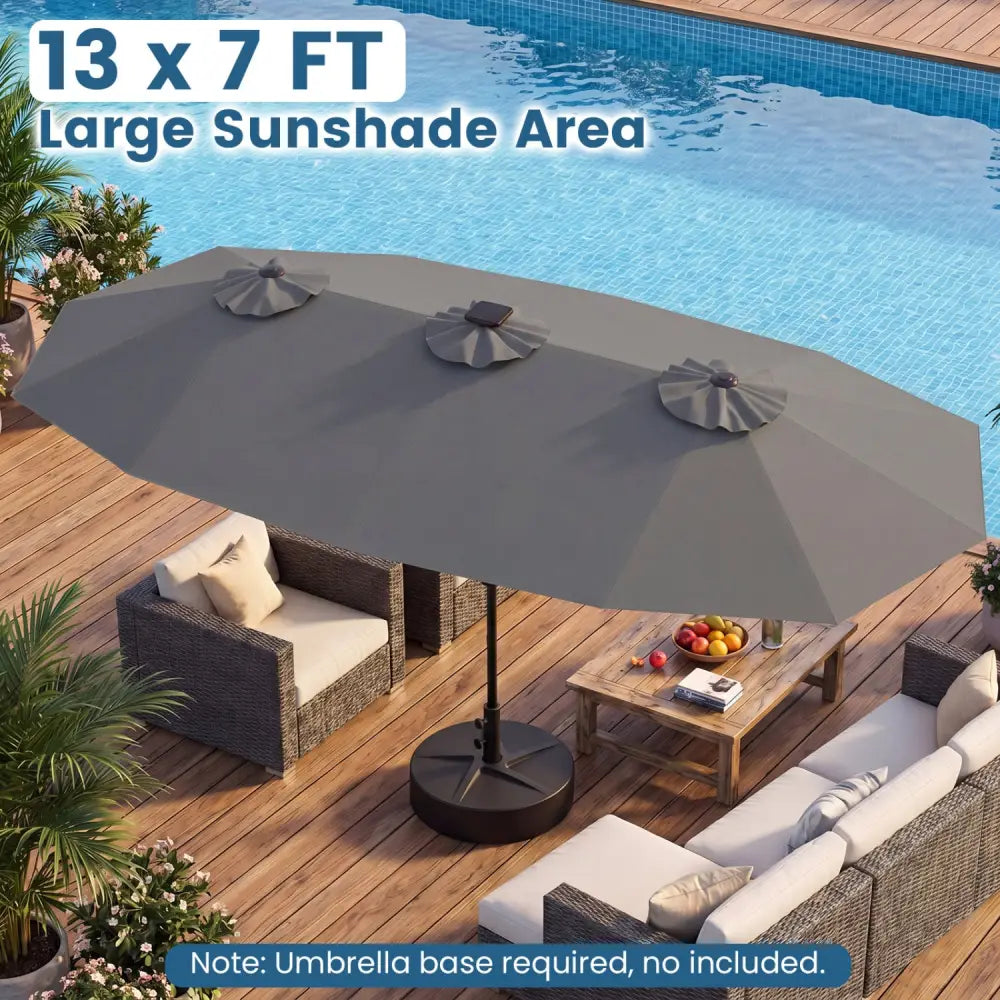 13 FT Double-Sided Patio Umbrella with Color-Changing Flowing Solar LED Lights-Gray - Gray - Outdoor Umbrellas