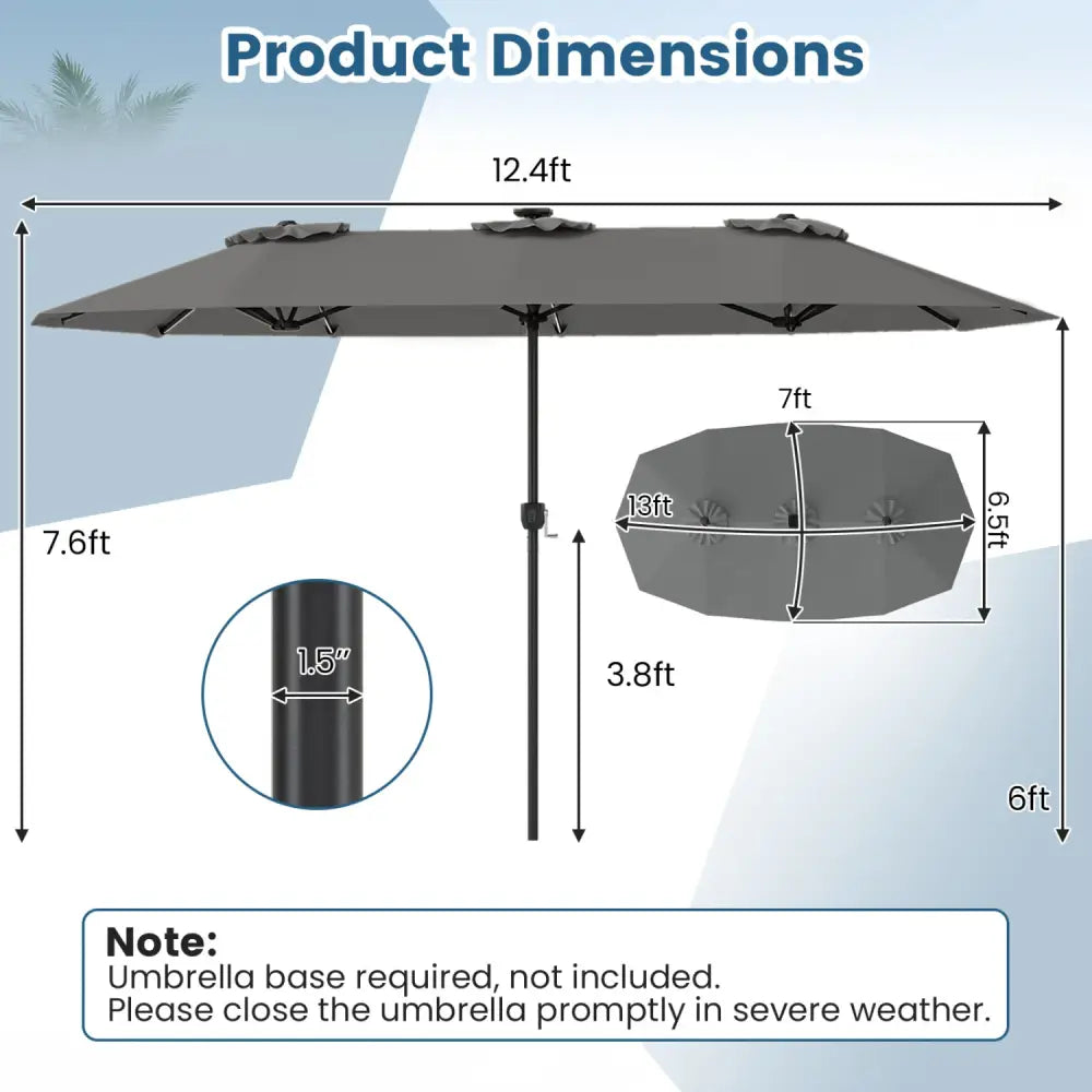 13 FT Double-Sided Patio Umbrella with Color-Changing Flowing Solar LED Lights-Gray - Gray - Outdoor Umbrellas