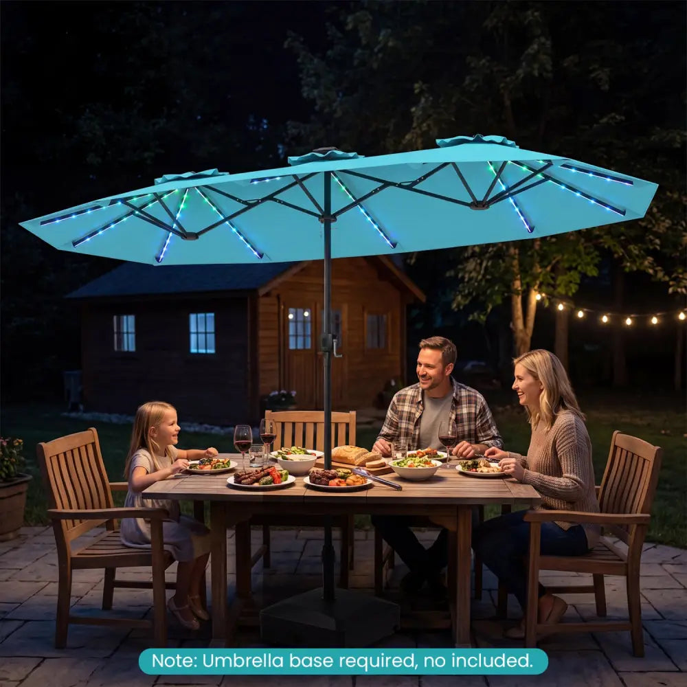 13 FT Double-Sided Patio Umbrella with Color-Changing Flowing Solar LED Lights-Turquoise - Turquoise - Outdoor Umbrellas