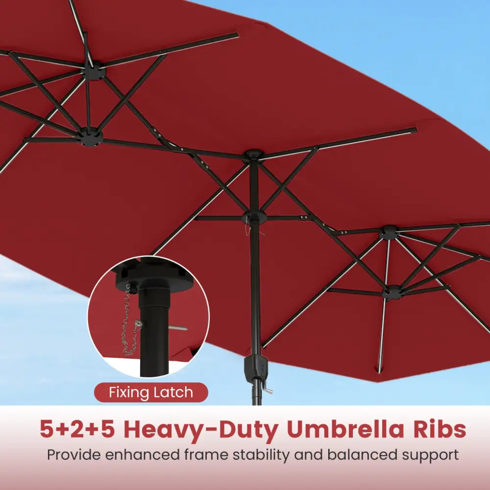 13 FT Double-Sided Patio Umbrella with Color-Changing Flowing Solar LED Lights-Red - Red - Outdoor Umbrellas