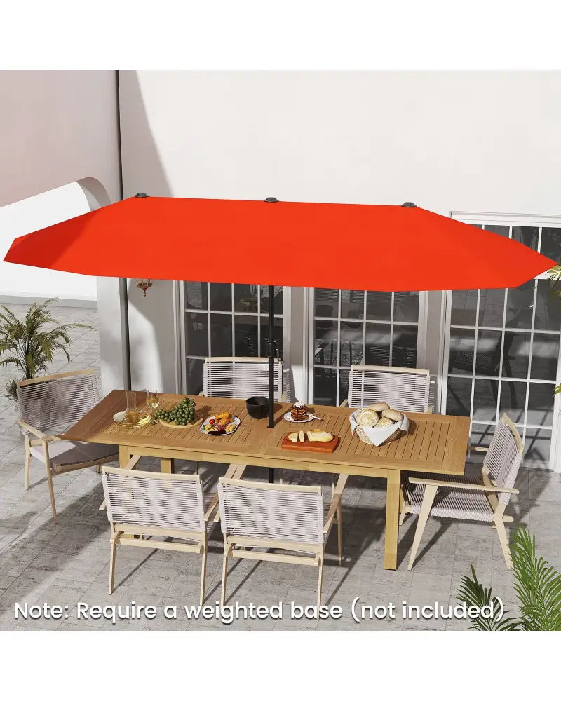13 FT Large Patio Umbrella Outdoor Double-Sided Table Market Umbrella with Crank Handle-Orange - Orange - Outdoor