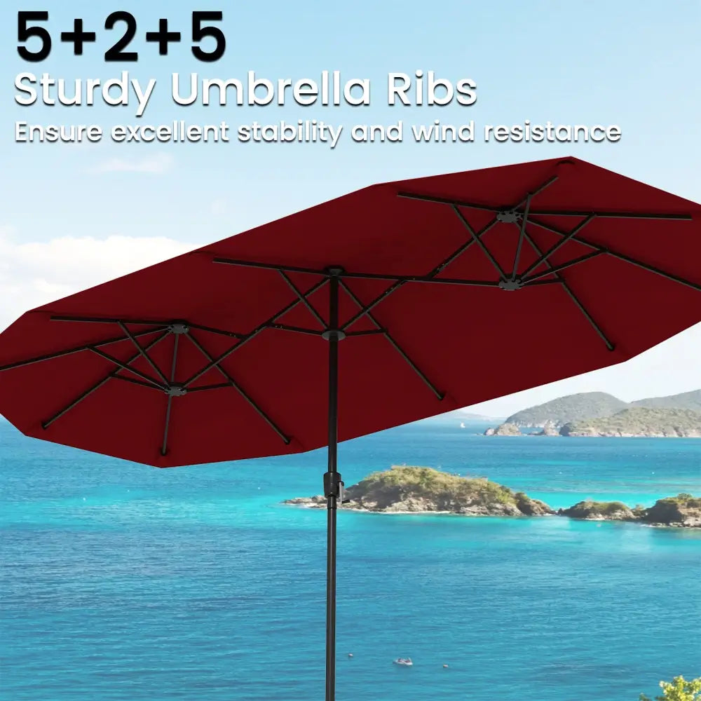 13 FT Large Patio Umbrella Outdoor Double-Sided Table Market Umbrella with Crank Handle-Red - Red - Outdoor Umbrellas