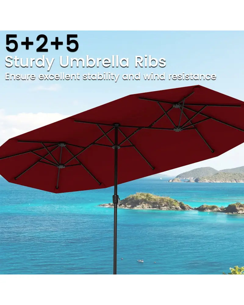13 FT Large Patio Umbrella Outdoor Double-Sided Table Market Umbrella with Crank Handle-Red - Red - Outdoor Umbrellas
