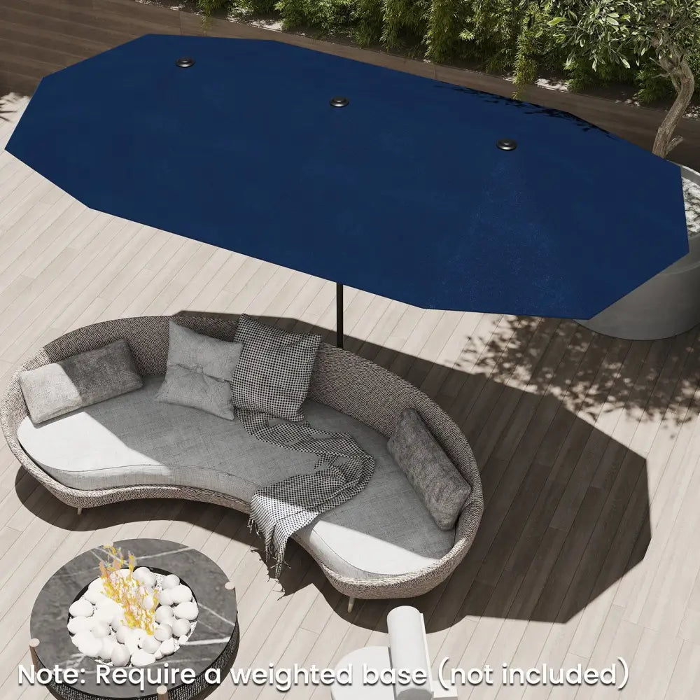 13 FT Large Patio Umbrella Outdoor Double-Sided Table Market Umbrella with Crank Handle-Navy - Navy - Outdoor Umbrellas