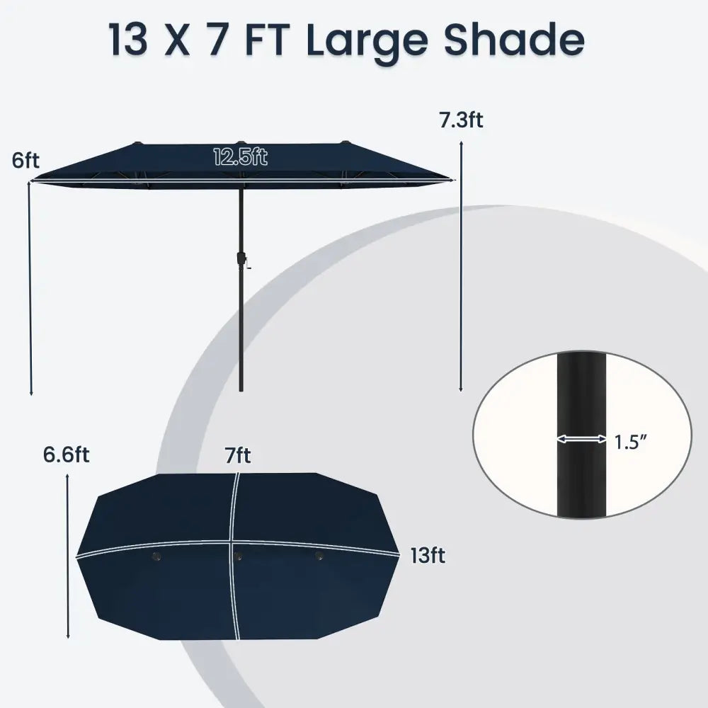 13 FT Large Patio Umbrella Outdoor Double-Sided Table Market Umbrella with Crank Handle-Navy - Navy - Outdoor Umbrellas