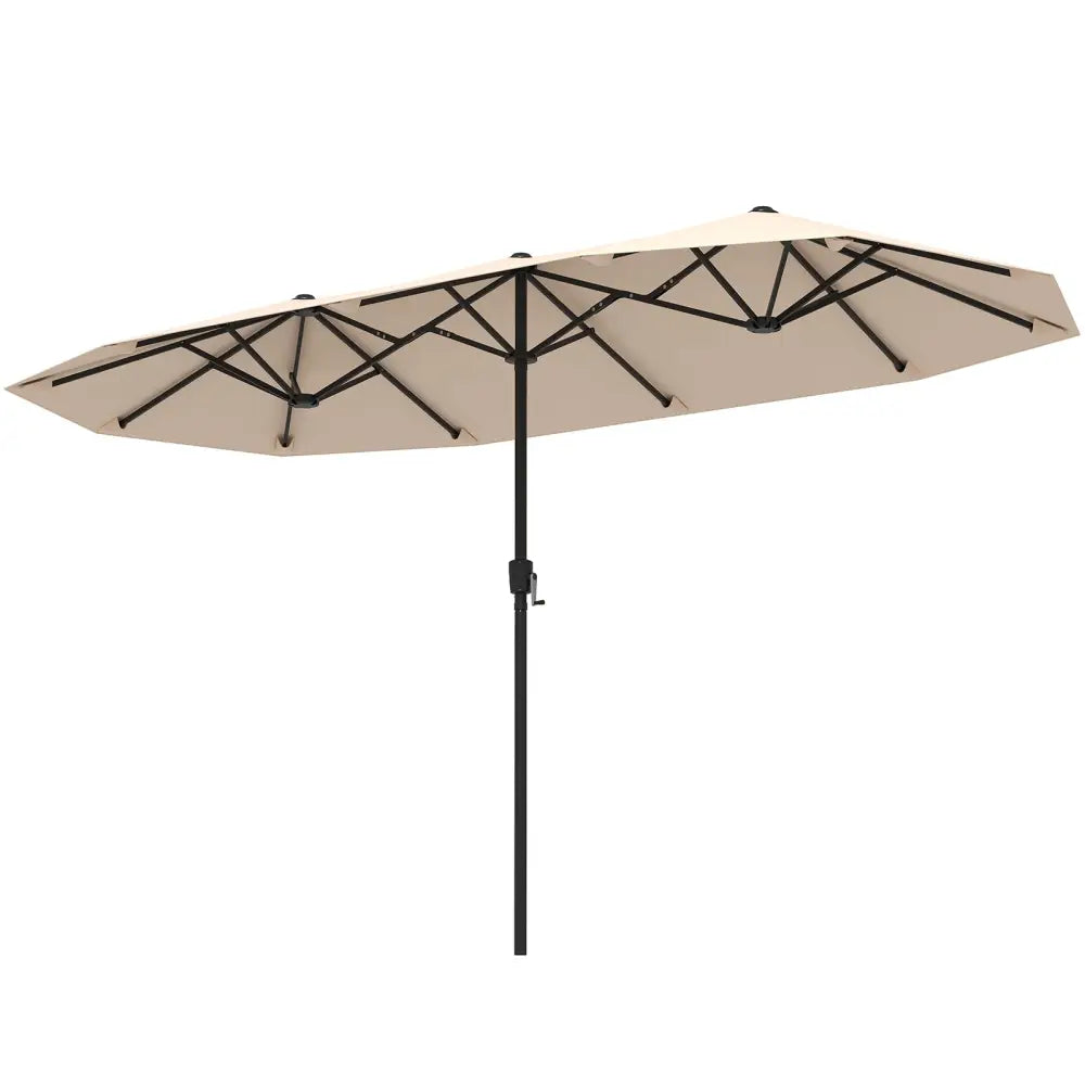 13 FT Large Patio Umbrella Outdoor Double-Sided Table Market Umbrella with Crank Handle-Beige - Beige - Outdoor