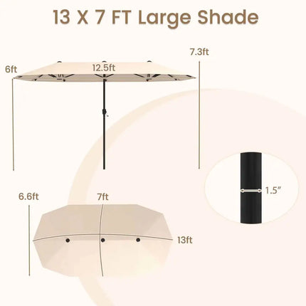 13 FT Large Patio Umbrella Outdoor Double-Sided Table Market Umbrella with Crank Handle-Beige - Beige - Outdoor