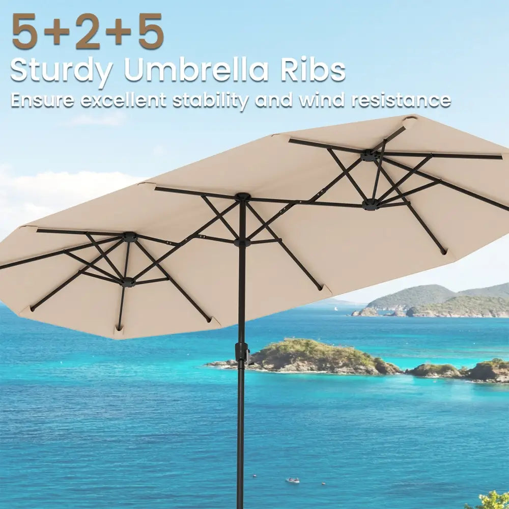 13 FT Large Patio Umbrella Outdoor Double-Sided Table Market Umbrella with Crank Handle-Beige - Beige - Outdoor